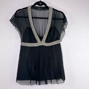 Elie Tahari Two Piece Embellished Chiffon Flutter Sleeve Top XS